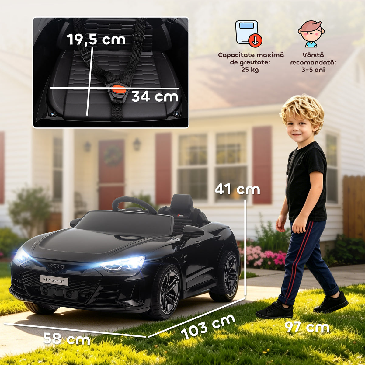 Voiture électrique enfant 12 V - véhicule électrique avec télécommande parentale fournie - V. Max. 5 Km/h - effets sonores, lumineux - Audi RS E-tron GT noir-2