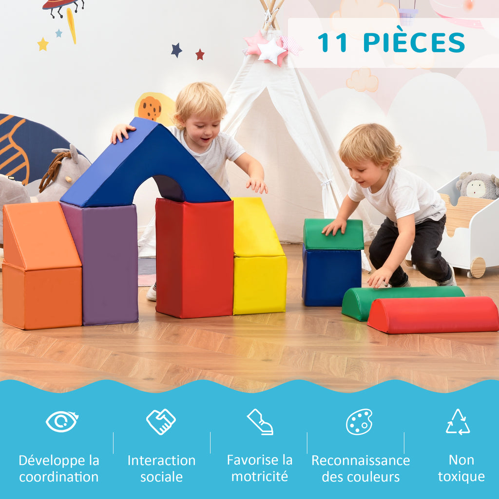 Parcours motricité bébé 11PCS, module motricité bébé en mousse EPE avec housse en revêtement synthétique, blocs mousse de construction, jouets éducatifs pour enfants de 1-3 ans, multicolore-3