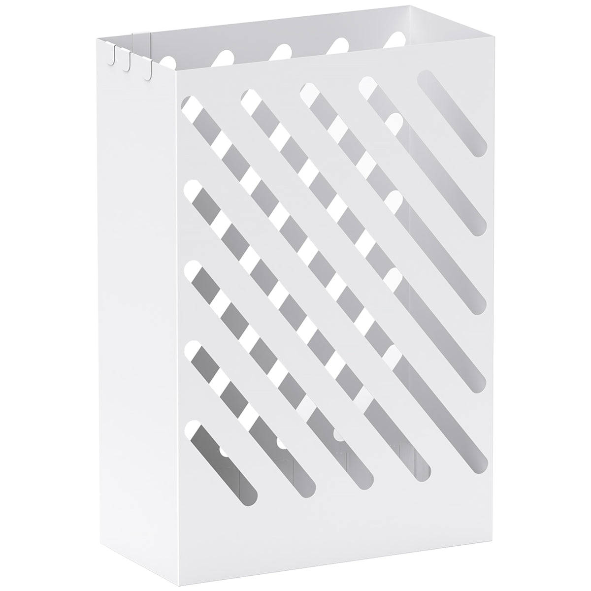 Porte-parapluie en acier rectangulaire, support pour parapluies avec 4 crochets et bac d'égouttement amovible, blanc-0