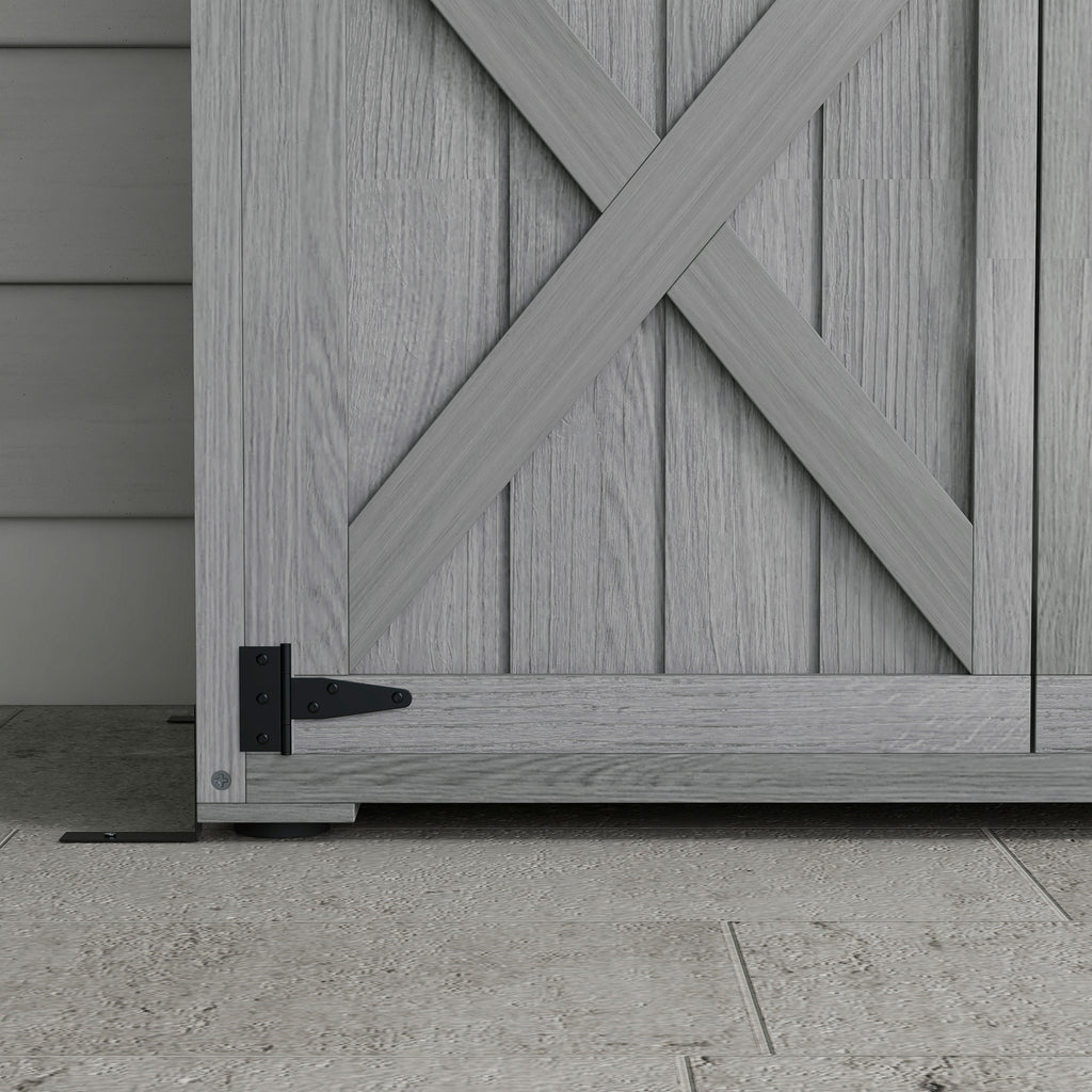 Armoire de jardin, abri jardin sur pied, avec 2 étagères, toit incliné et bitumé, en bois massif, 90x54,5x168,5cm, gris-8