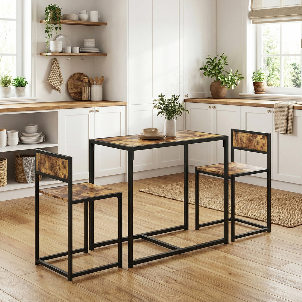 Ensemble table et chaises , table à manger 3 pièces avec 2 chaises encastrables, pour cuisine salon maison, marron-9