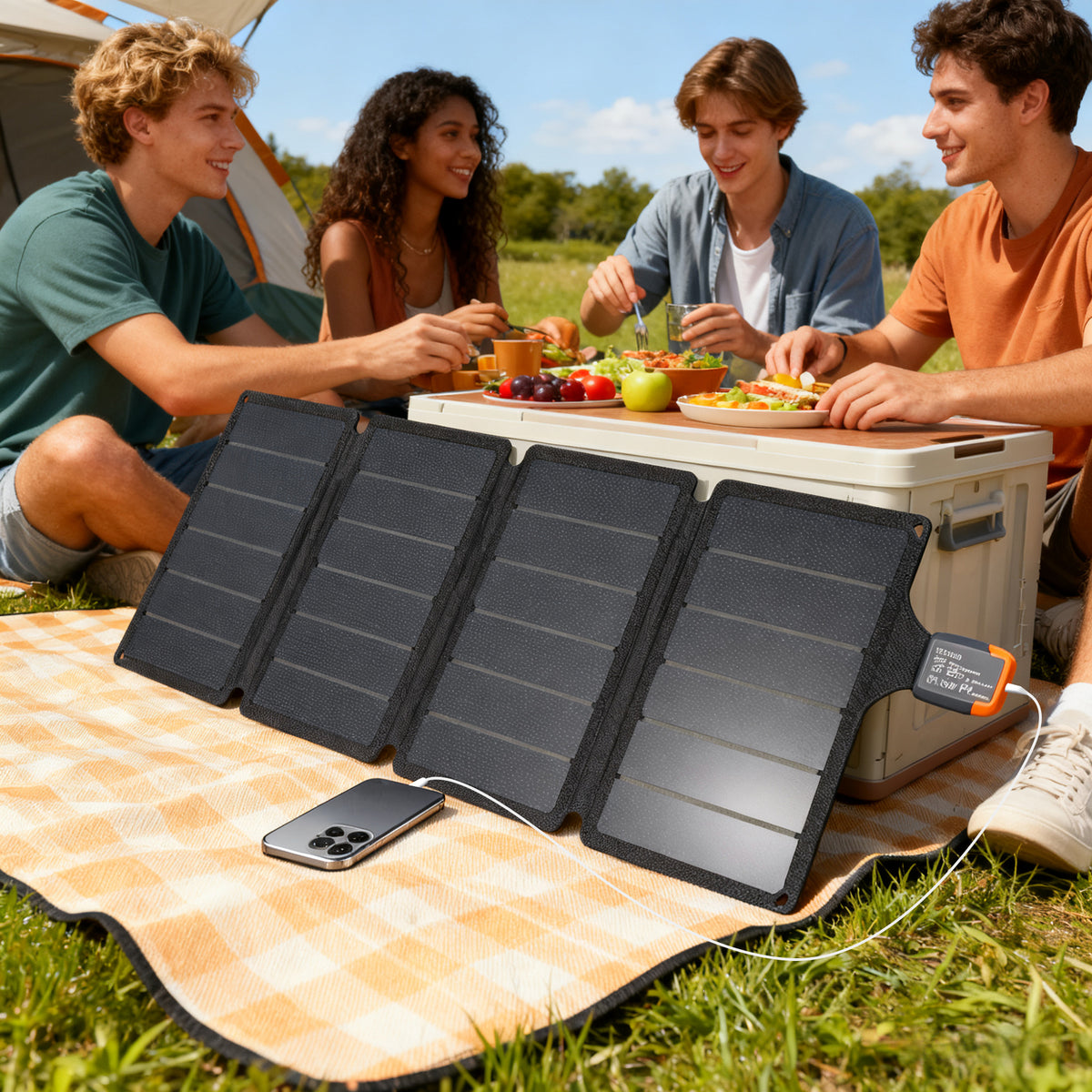 Chargeur solaire pliable 36W panneau solaire portable ports type-C et USB-a imperméable IP67 89,8 x 27,9 x 1 cm gris-1