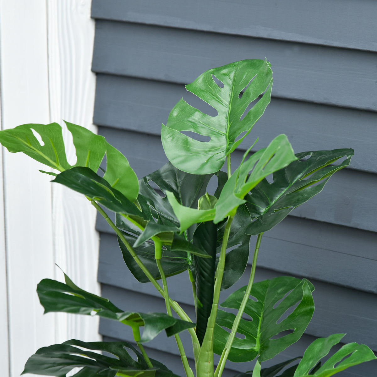 Plante artificielle modèle Monstera avec 21 feuilles en pot ciment, intérieur ou extérieur, dim. Ø16 x 100H cm-7