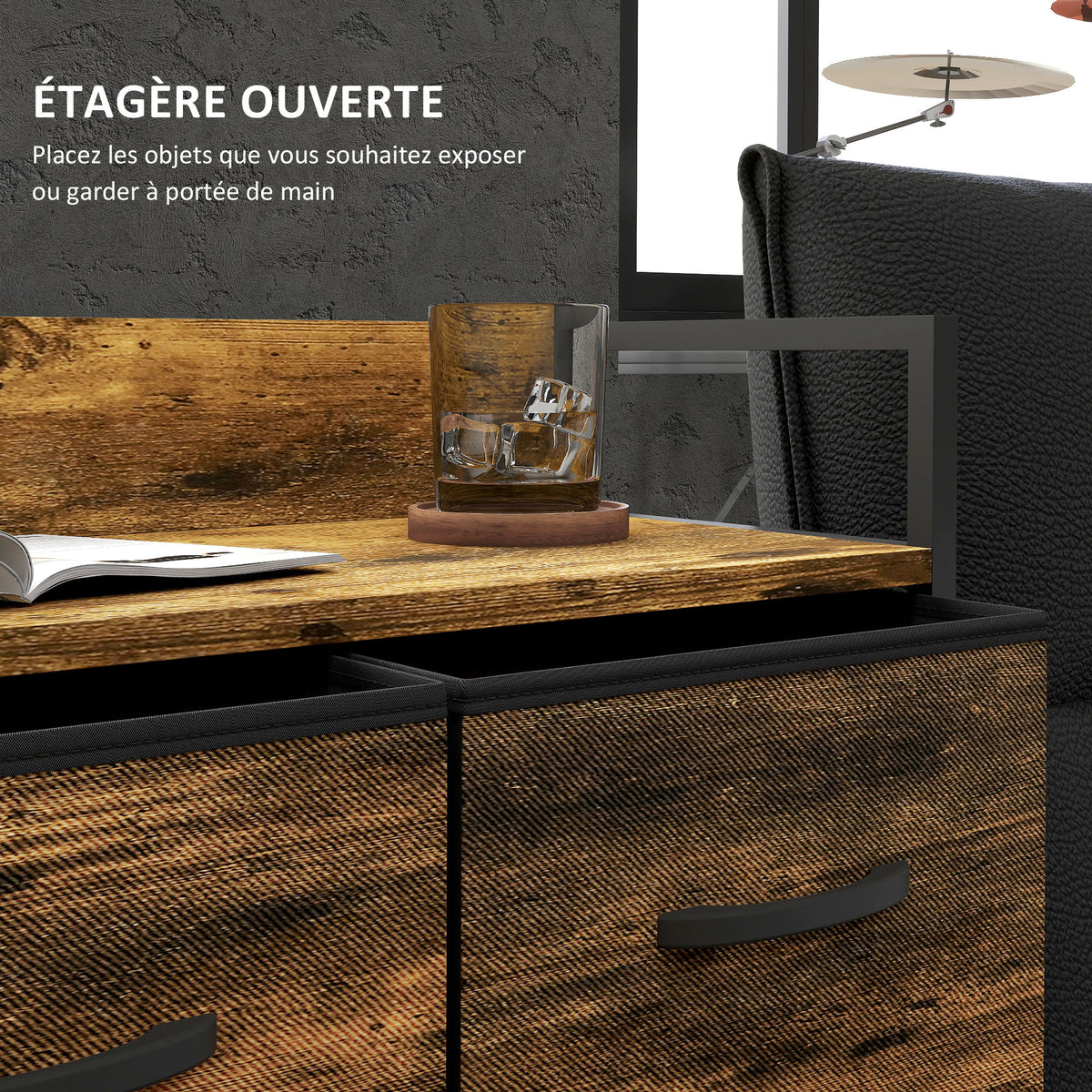 Meuble de rangement style industriel commode 4 tiroirs en tissu pliables et amovibles et 1 étagère - 60 x 29 x 85 cm-4