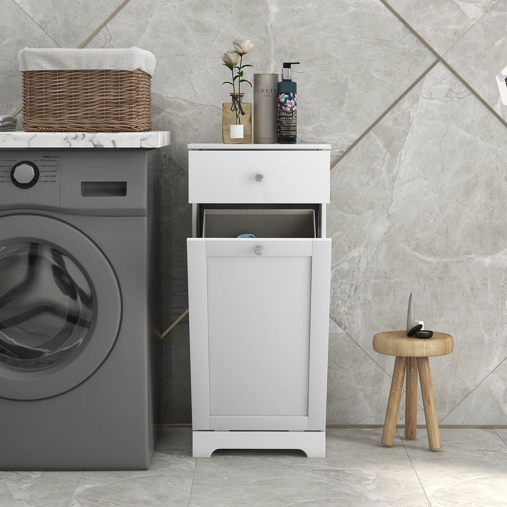 Meuble de salle de bain avec panier à linge, meuble de rangement avec tiroir - 40L x 38l x 90,5H cm - blanc-6
