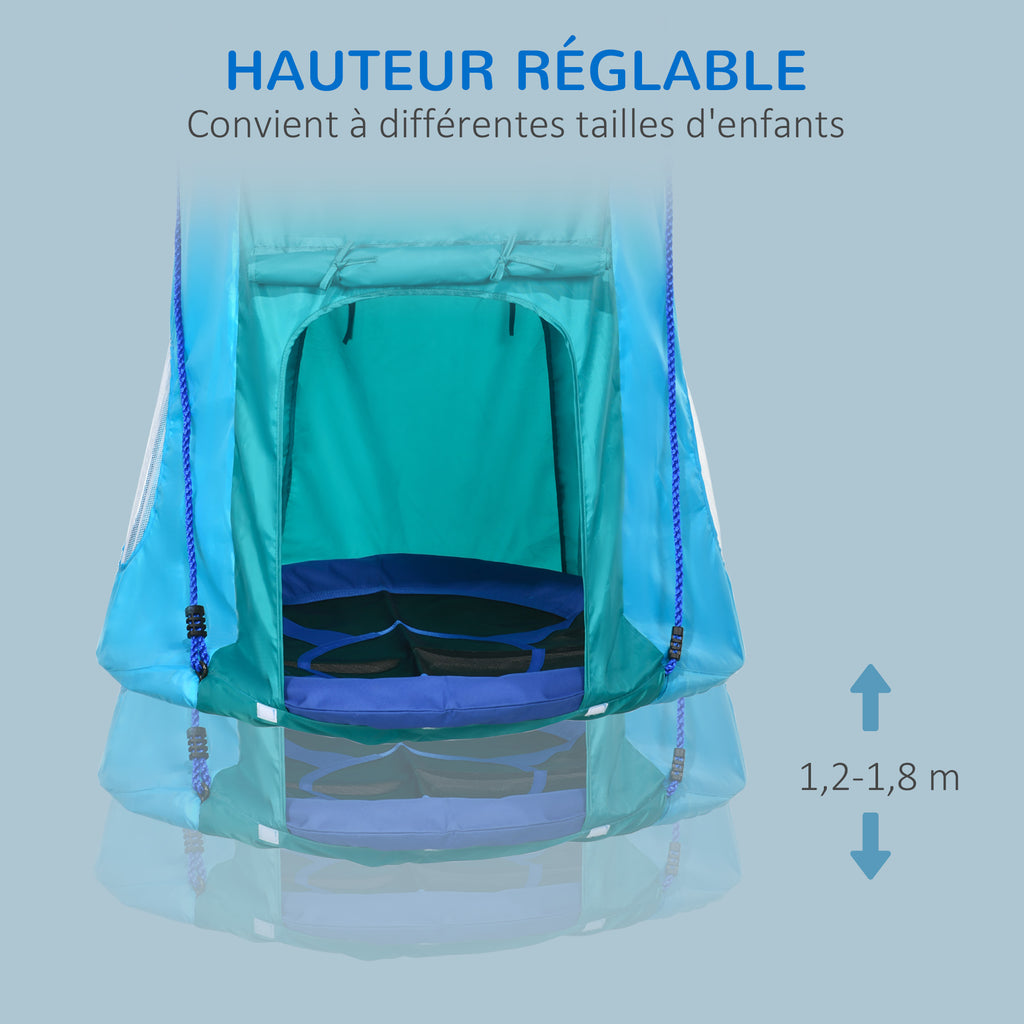 Balançoire nid d'oiseau avec tente amovible Ø 100 cm charge max. 150 Kg corde réglable en hauteur 120 à 180 cm bleu-5