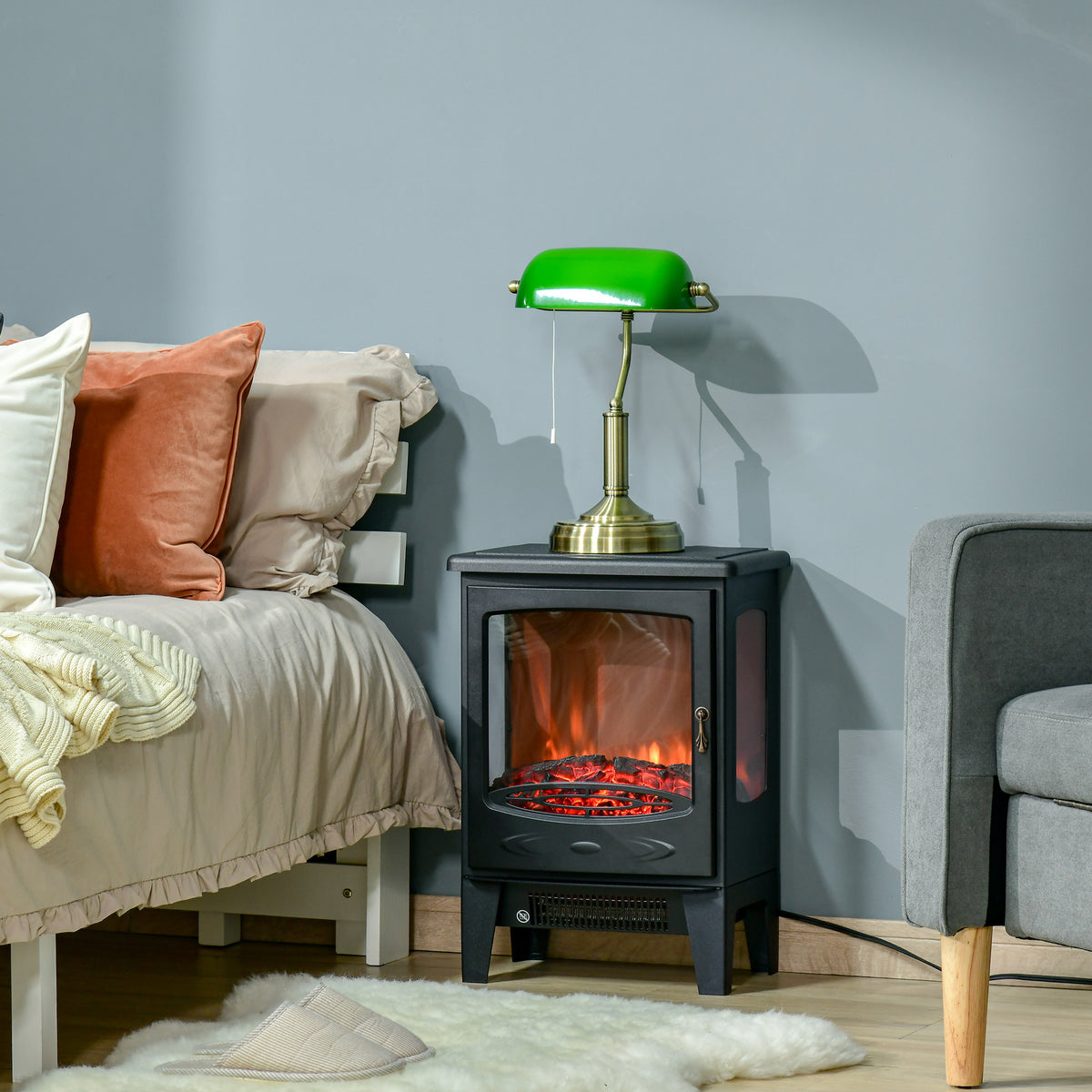 Cheminée électrique poêle Style néo-rétro 900-1800 W Simulation Flammes LED luminosité réglable Acier ABS Noir-9