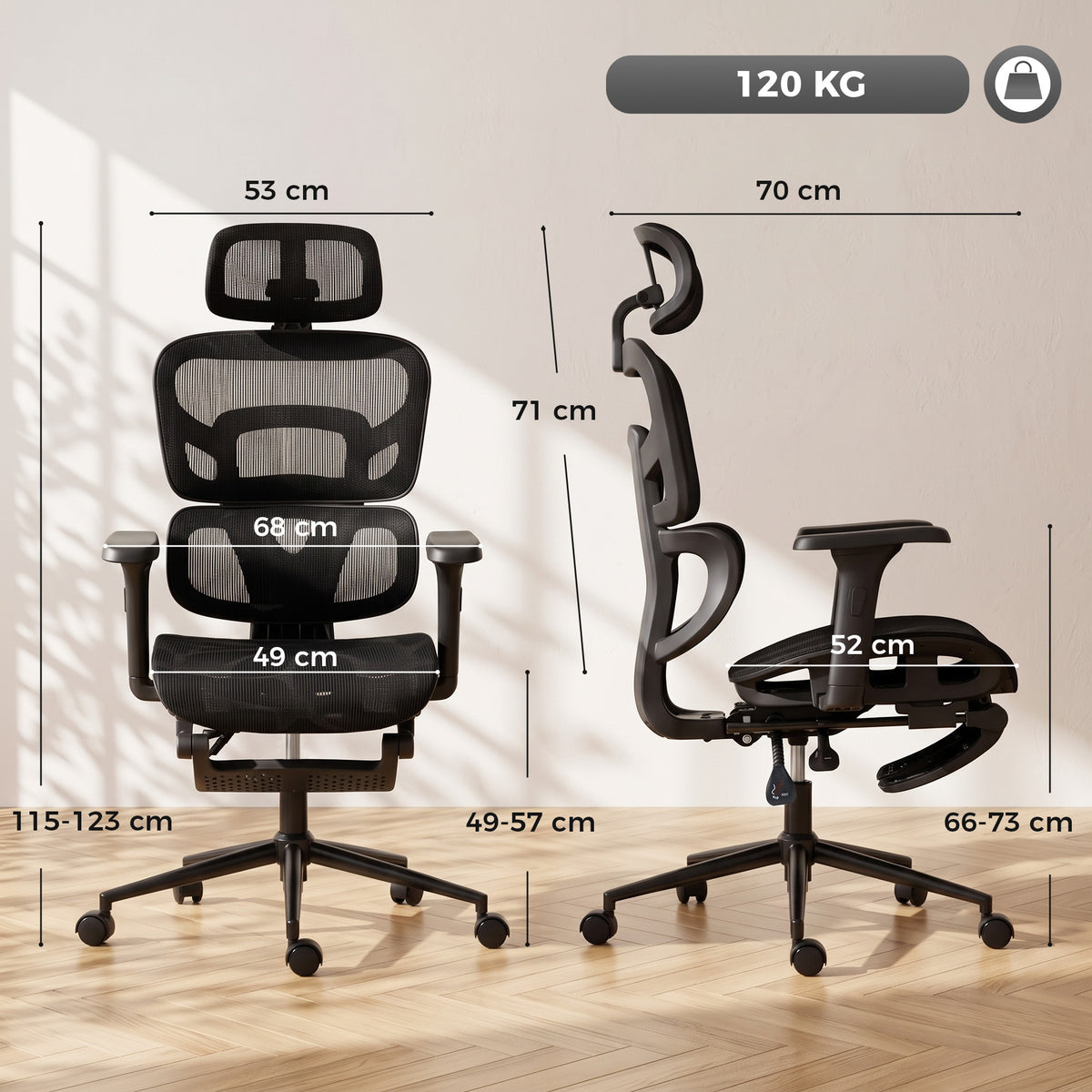 Chaise Bureau Ergonomique Inclinable en Maille, Support Lombaire, Appui-Tête 2D, Double Dossier Aéré, Noir-2