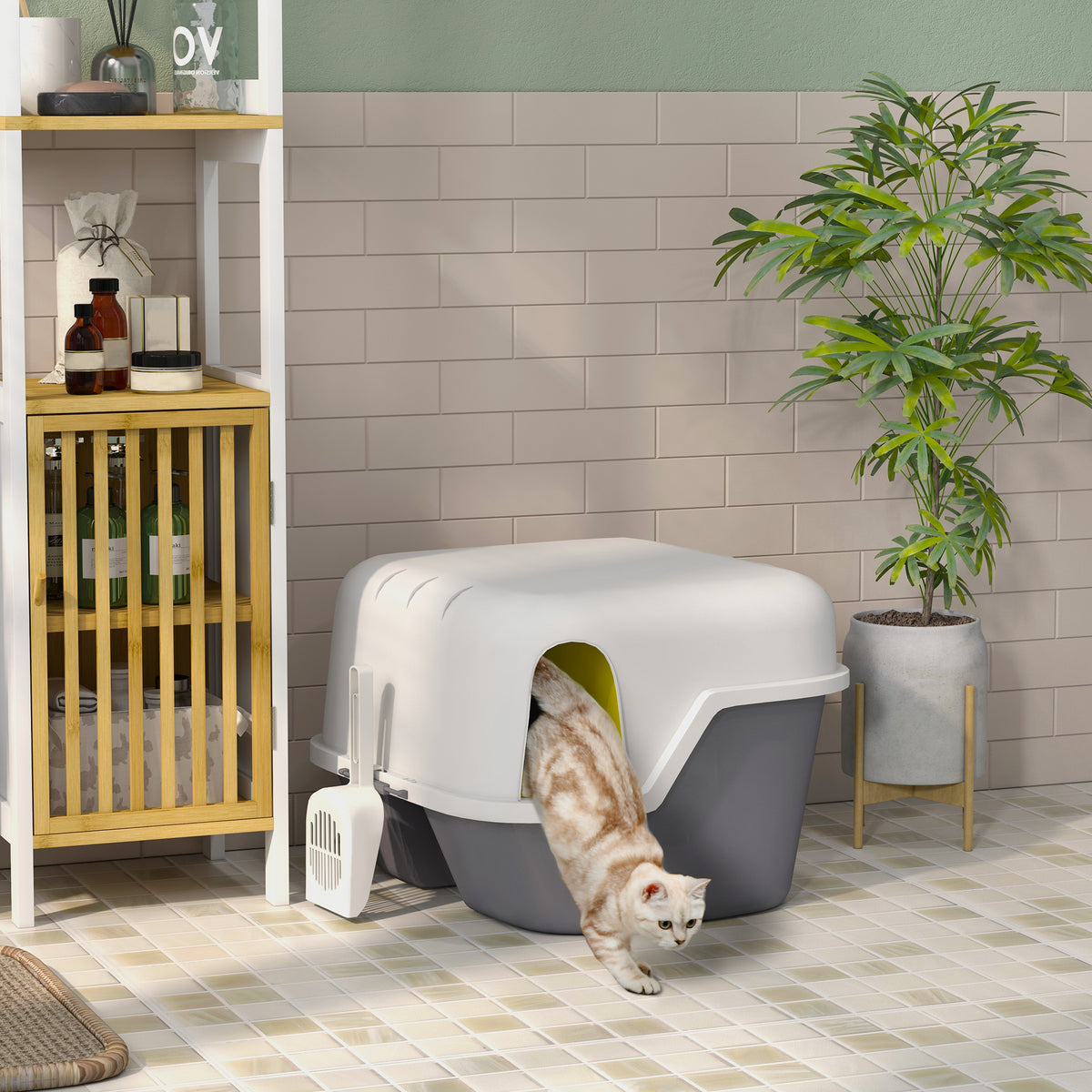 Bac à litière pour chat maison de toilette pour chat couvercle supérieur verrouillable et ouvrable 50 x 50 x 39 cm crème-9