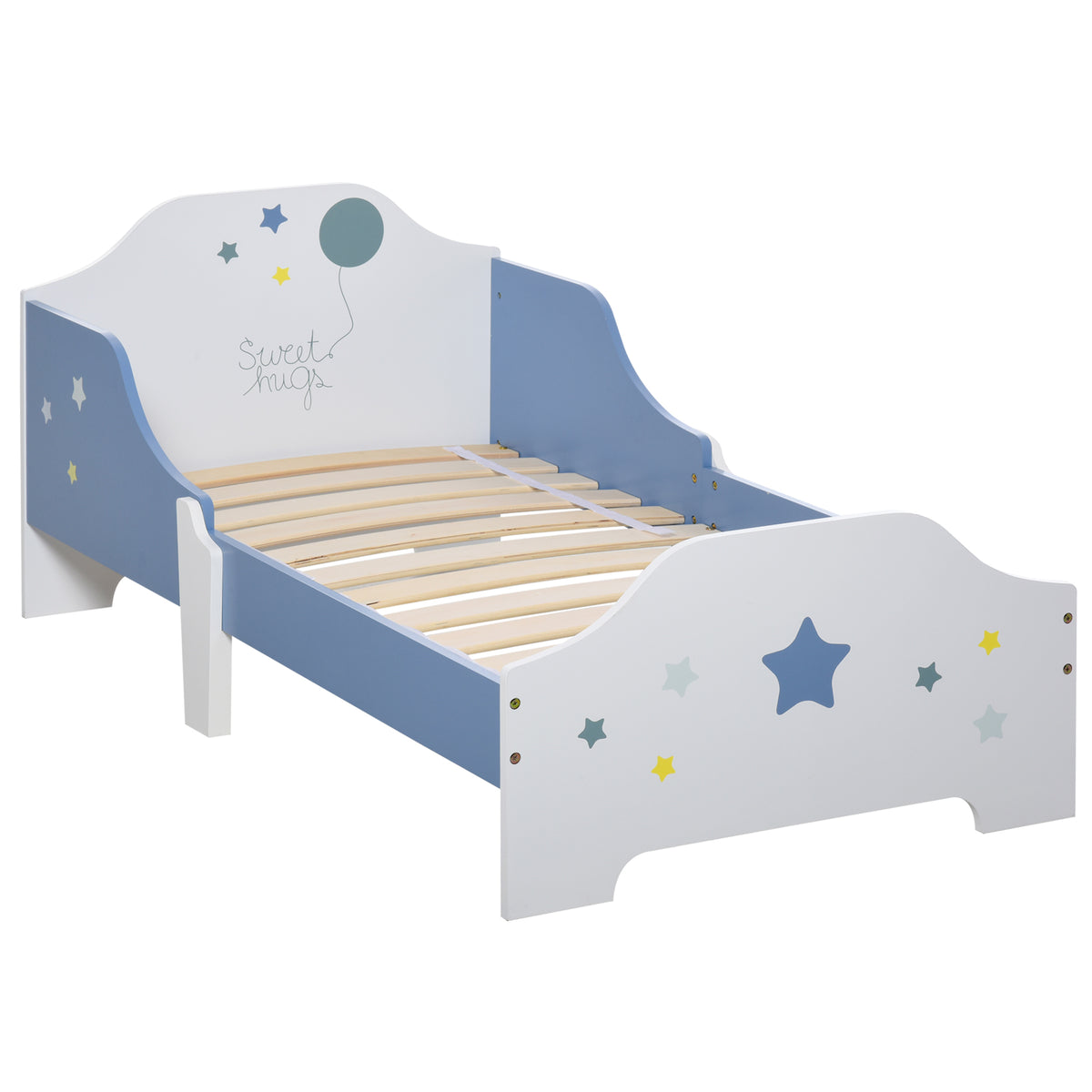Lit pour enfants de 3 à 6 ans design étoiles sommier à lattes inclus chambre moderne 143 x 74 x 59 cm bleu blanc-0