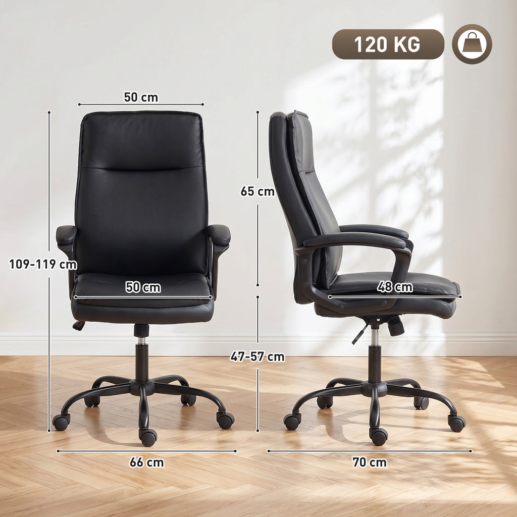 Chaise bureau ergonomique, fauteuil de bureau en PU, hauteur réglable, fonction bascule, pivotante 360°, noir-2
