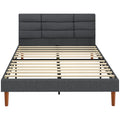 Cadre de Lit 140 x 200 cm avec Sommier Bois, Lit Double Rembourré en Effet Lin, Rangement au-dessous, Sans Bruit, Gris-0