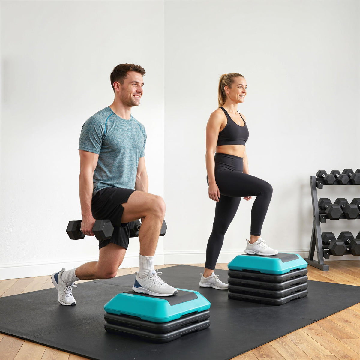 Aerobic stepper marche d'exercice avec 5 hauteur réglable de 10/15/20/25/30 cm charge 150 kg pour maison gym bleu-6