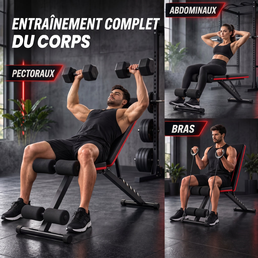 Banc de Musculation Réglable Pliable Bandes de Résistance Développé Couché Inclinable Déclinable 128x42,5x115cm noir-3