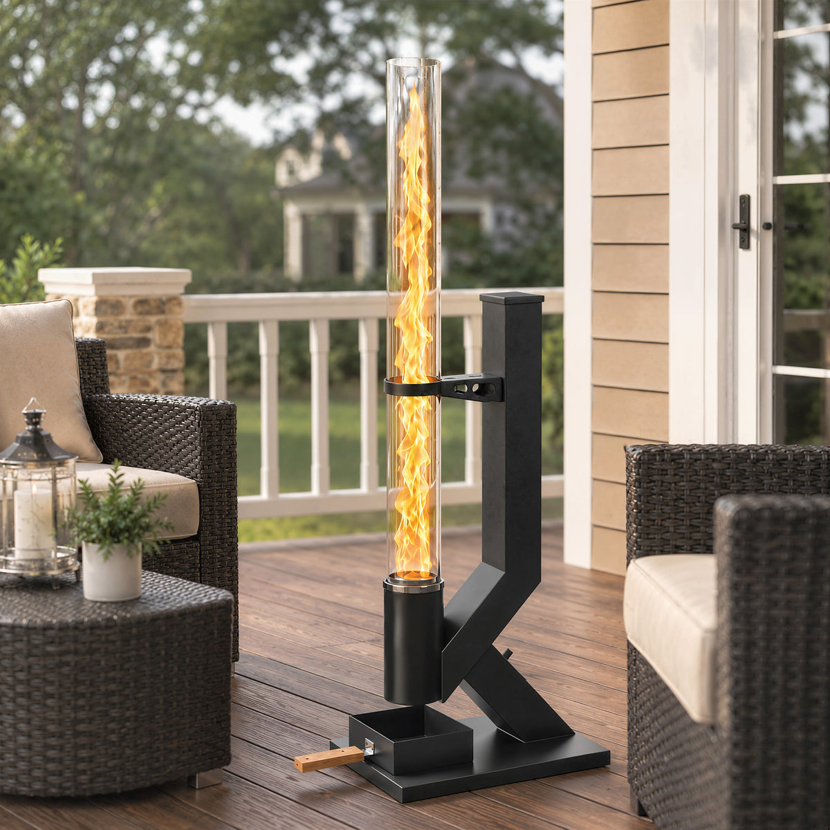 Chauffage de Terrasse à Pellets 13000 W, Réservoir de 2,4 kg, Tube en Verre 107,5 cm, Cendrier, 53x25x141cm, Noir-1