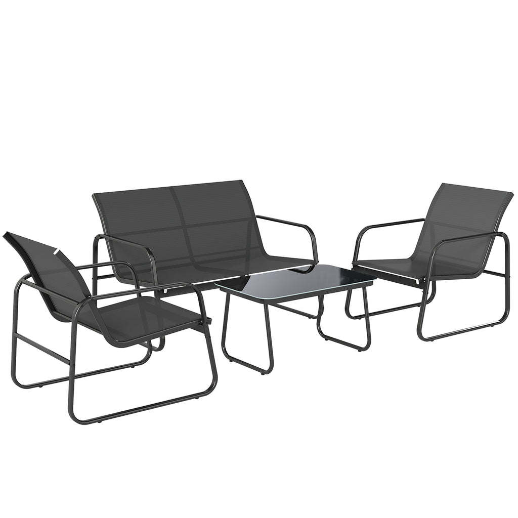 Salon de jardin 4 pièces avec canapé, fauteuils et table basse, gris foncé et noir-0