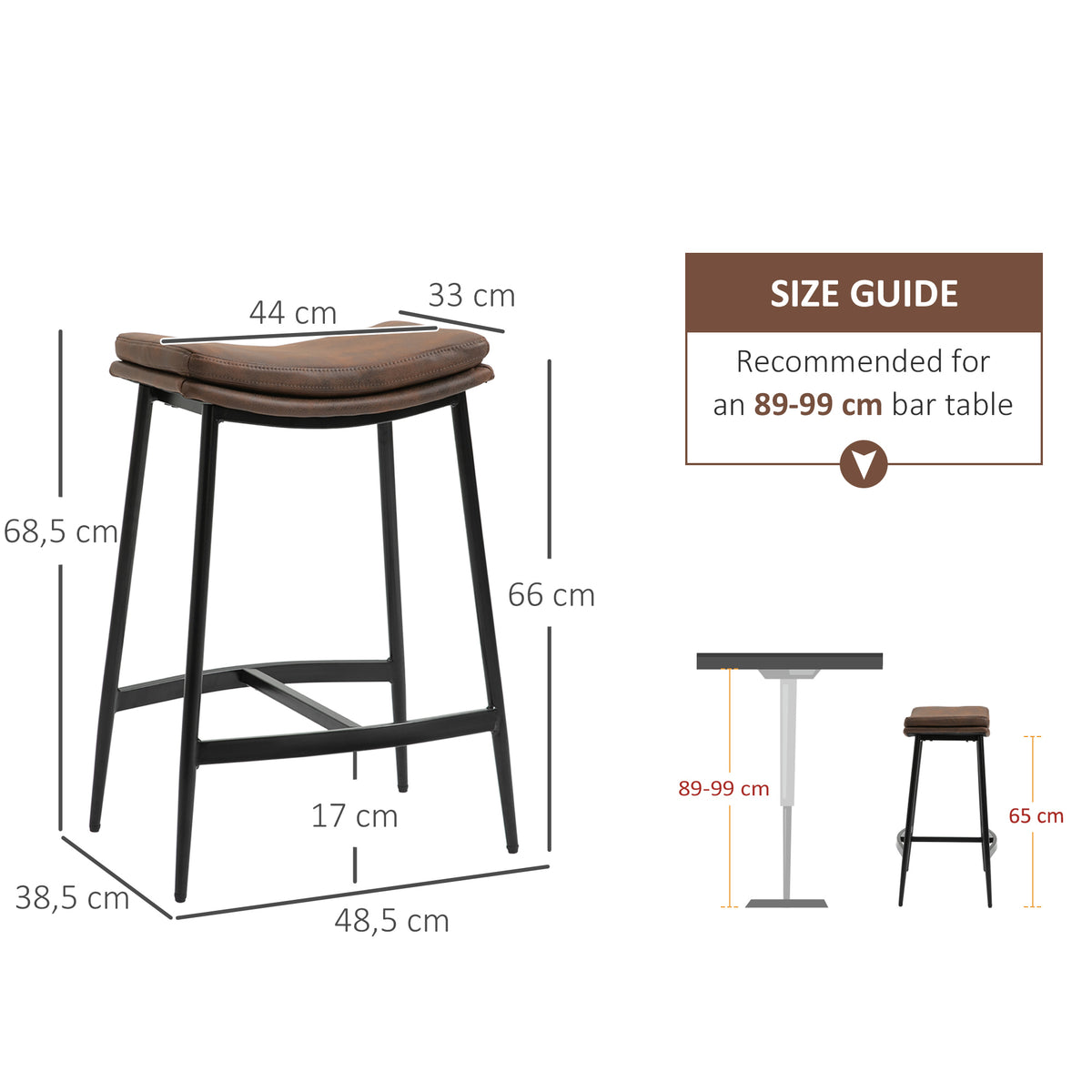 Lot de 2 tabourets de bar avec repose-pieds acier style industriel assise incurvée 48,5 x 38,5 x 68,5 cm marron noir-2