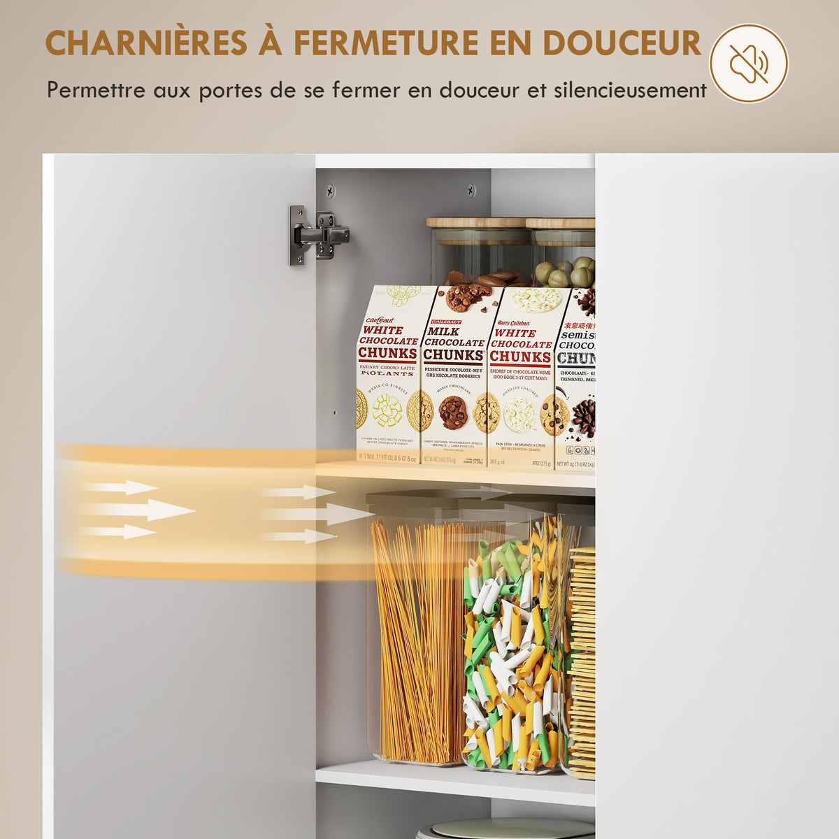 Buffet haut cuisine armoire de cuisine à haute brillance 6 portes à fermeture douce étagères réglables blanc-6