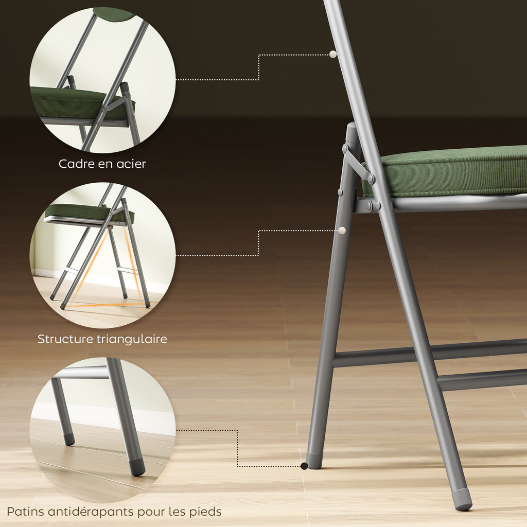 Lot de 4 chaises pliantes chaises de salle à manger portables avec assises et dossiers rembourrés en velours côtelé vert-5