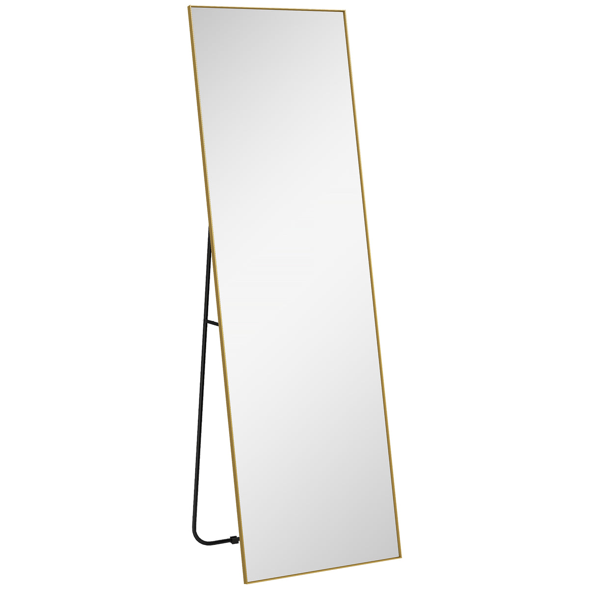 Grand miroir pleine longueur rectangulaire, 50 x 160 cm, miroir sur pied, mural ou pocé contre mur, doré-0