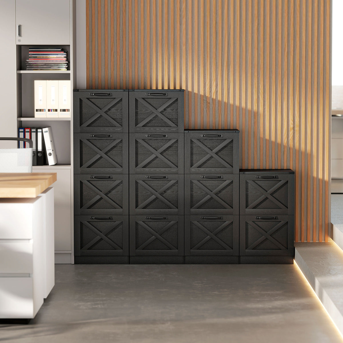 Caisson de Bureau avec 2 Tiroirs, Dossiers Suspendus pour Formats Lettre/A4, Style Rustique, 40x40x71cm, Noir-8