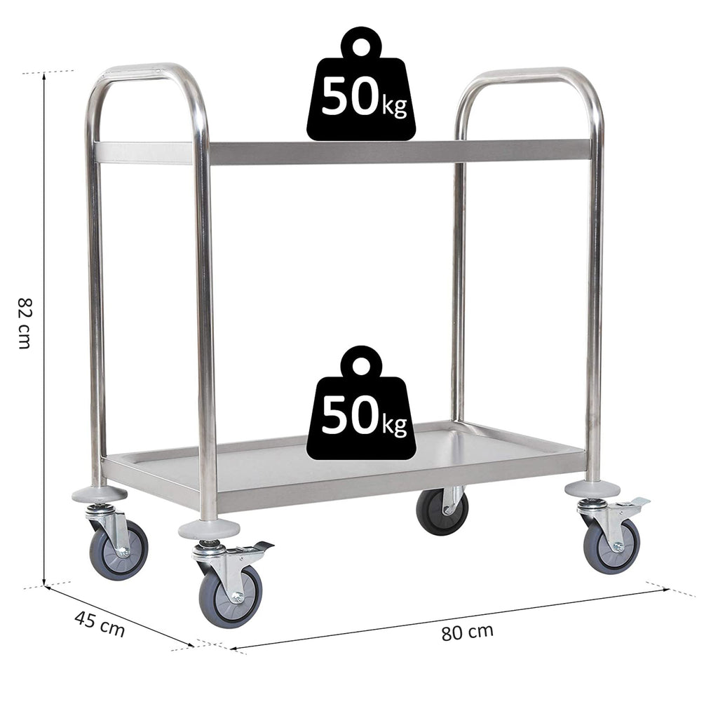 Chariot de service desserte de cuisine à roulettes 2 étagères 80L x 45l x 82H cm acier inox. chromé-2