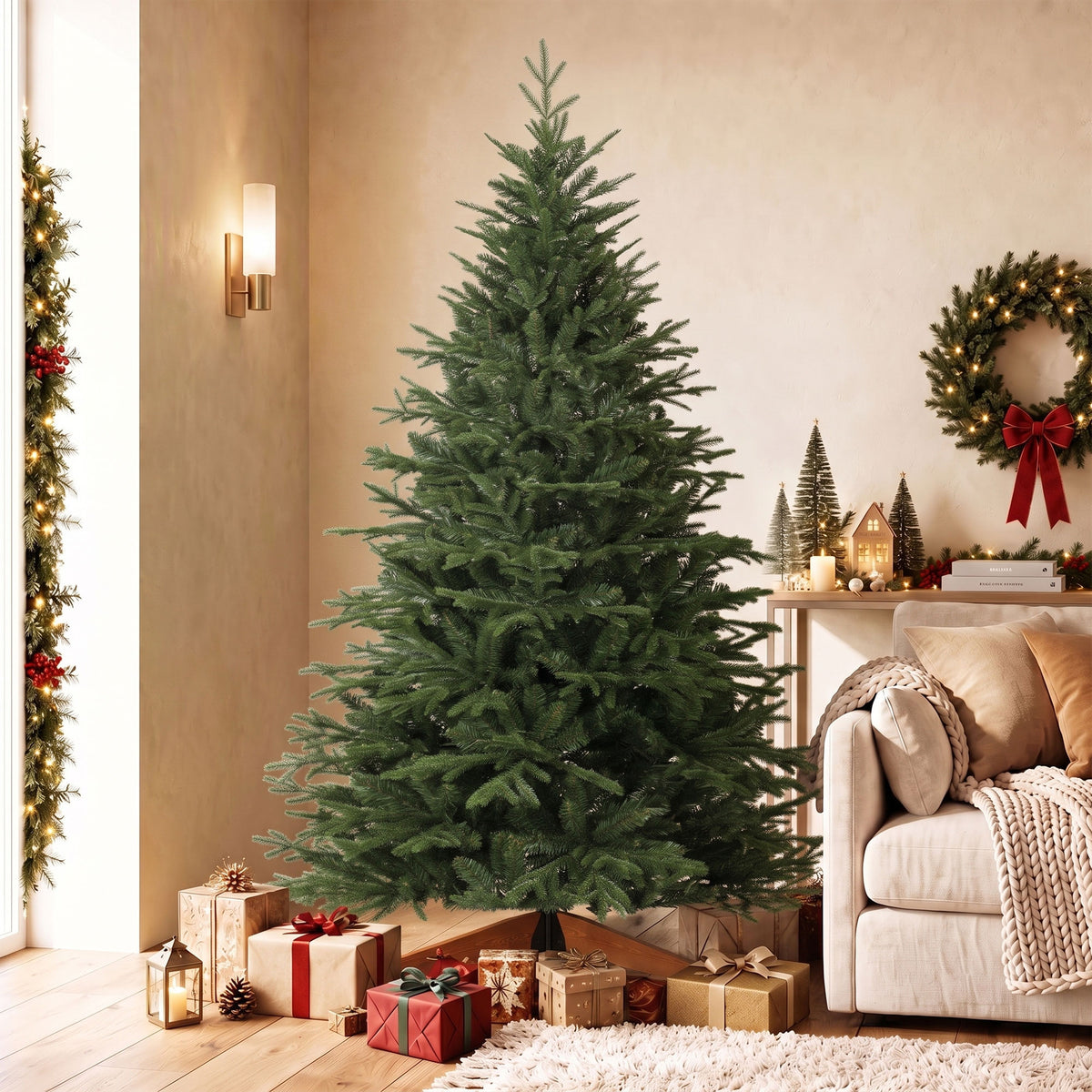 Sapin de Noël Artificiel 180 cm, Arbre de Noël, 2081 Branches Articulées en PE et PVC Ignifuge, Support en Bois Robuste-1