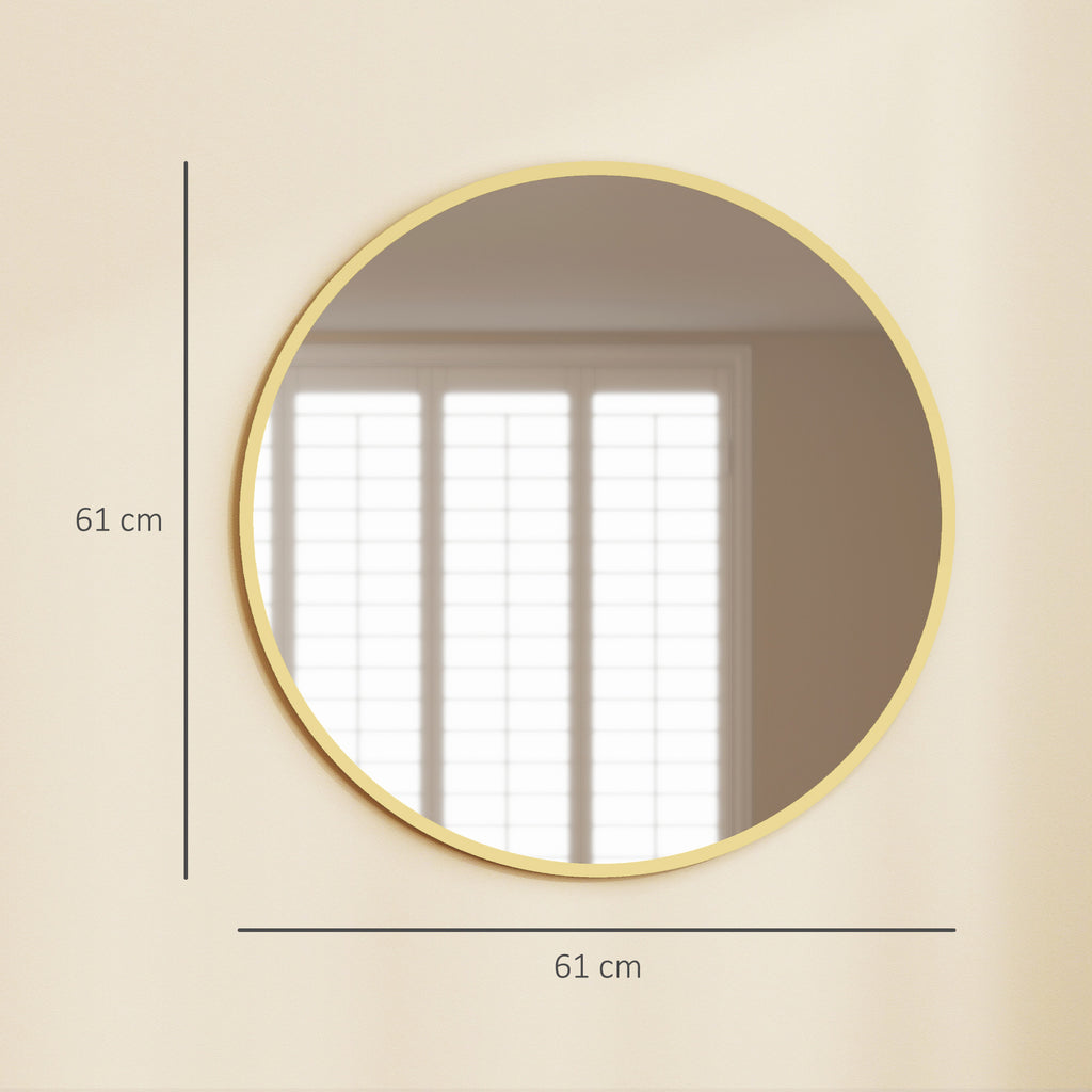 Miroir mural rond Ø 61 cm, cadre en alliage d'aluminium, pour salle de bain, chambre, salon, couloir, doré-2