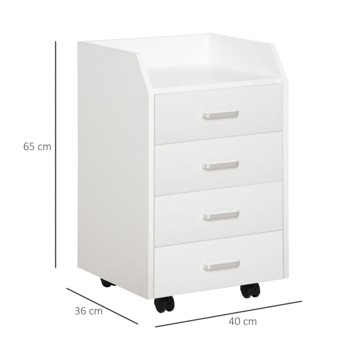 Caisson de bureau rangement sur roulettes 4 tiroirs coulissants MDF et panneaux de particules dim. 40L x 36l x 65H cm blanc-2