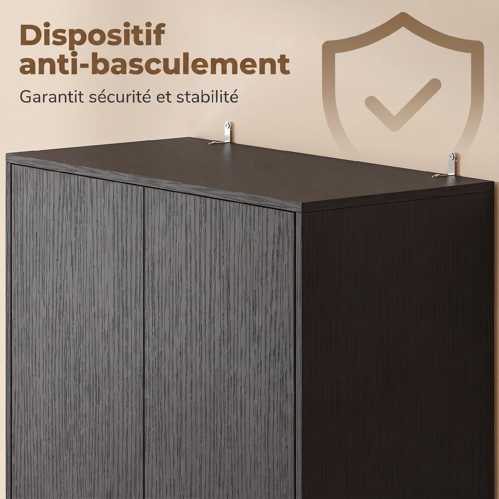 Buffet Haut Cuisine, Armoire de Cuisine, 4 Portes à Fermeture Douce, 2 Compartiments Ouverts et Étagères Réglables, Noir-6