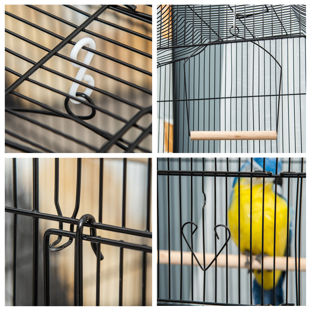 Cage à oiseaux volière avec mangeoires perchoirs plateau excrément amovible cage pour canaris perruches perroquets 46,5 x 35,5 x 92 cm noir-8