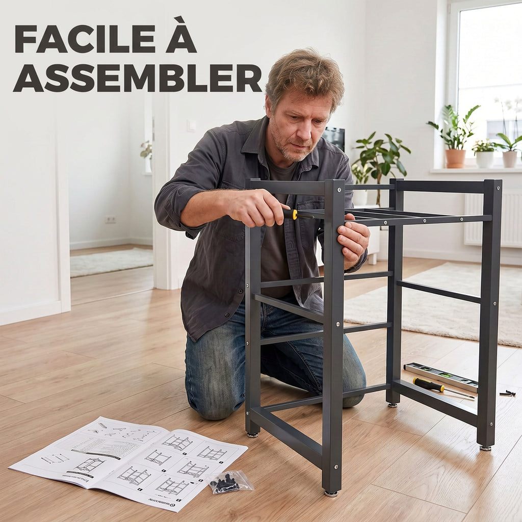 Support de superposition lave-linge/sèche-linge, 300 kg, avec pieds réglables et barre de séchage, noir-6