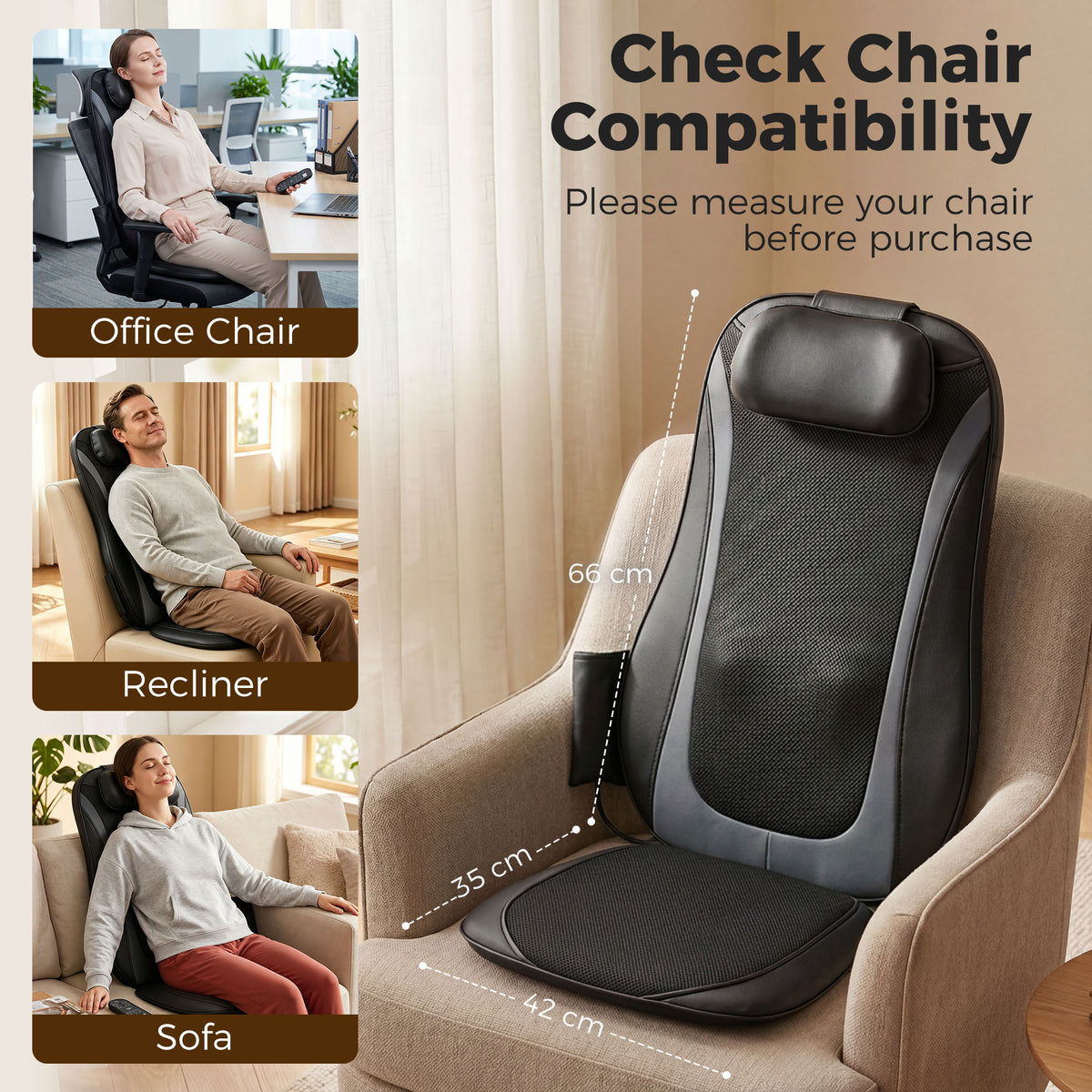 Masseur Dorsal Chauffant, Fauteuil de Massage Tissulaire Profond Vibration 3 Niveaux, Coussin de Massage-7