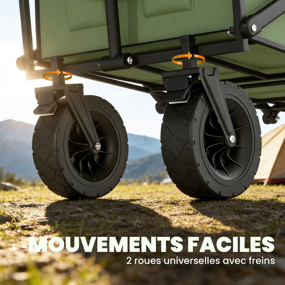 Chariot de Jardin Pliable 130L avec Roues, Remorque Robuste avec Freins, Poignée Réglable, vert-5