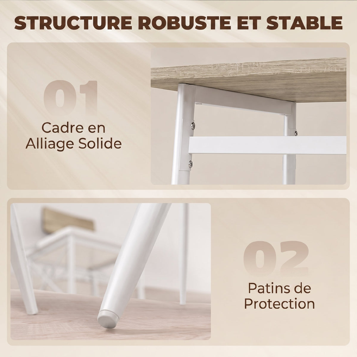 Ensemble Table Salle à Manger avec 2 Chaises et Banc, Assises Rembourrées, pour Salon, Petit Espace, Chêne et Blanc-6