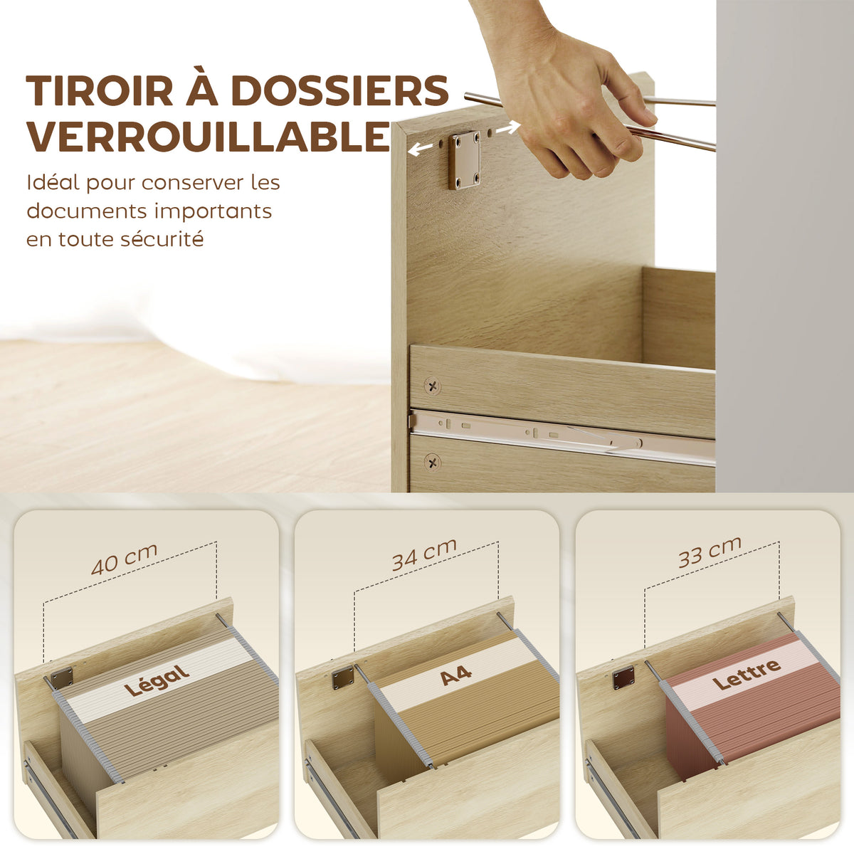 Bureau d'ordinateur avec bibliothèque 4 compartiments et tiroir verrouillable, 126 x 50 x 109 cm, chêne et blanc-4