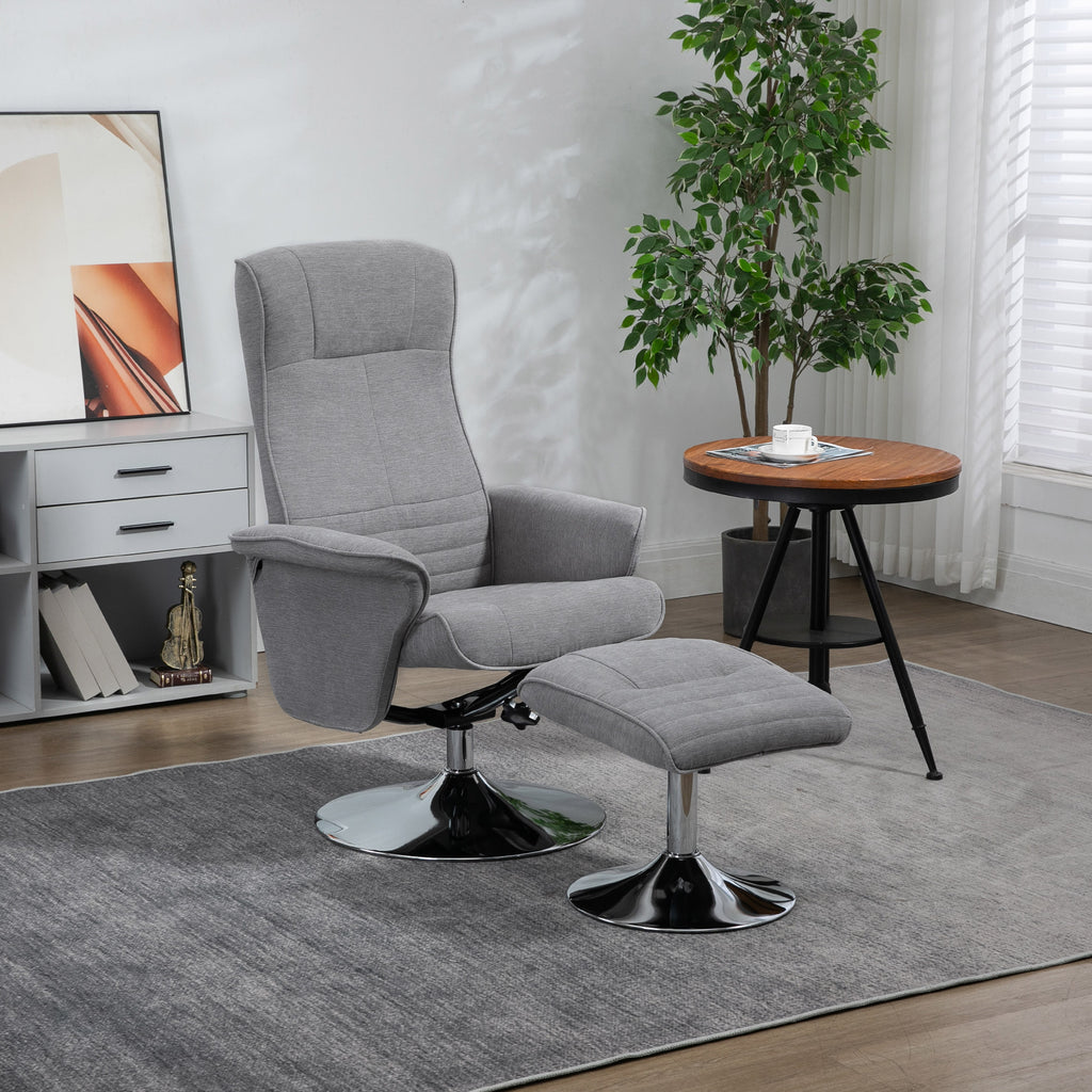 Fauteuil relax inclinable 135° pivotant 360° avec repose-pieds revêtement tissu gris-1