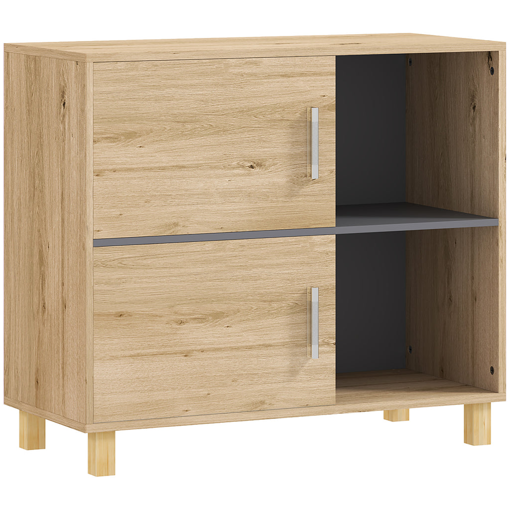 Meuble de salle de bain, meuble de rangement avec compartiments ouverts et placard, dim. 80 x 35 x 70 cm, bois naturel-0