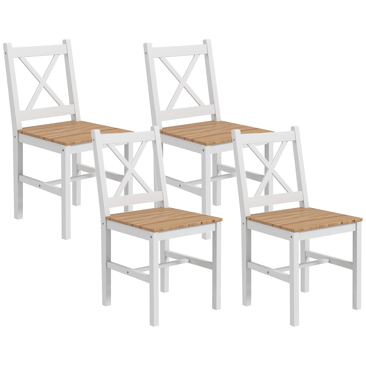 Lot de 4 chaises design style maison de campagne, cadre blanc – Parfaites pour salle à manger, cuisine ou salon-0