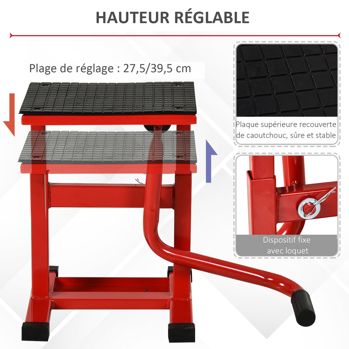 Support universel de moto réglable cric hydraulique lève moto tout-terrain moto cross supermotard rouge-4