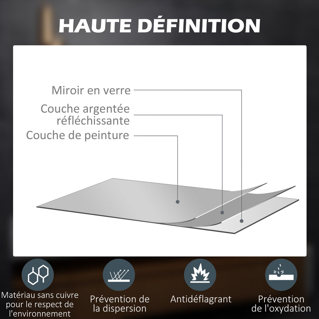 Miroir rectangulaire mural lumineux LED de salle de bain 80 x 60 cm luminosité réglable blanc transparent-7
