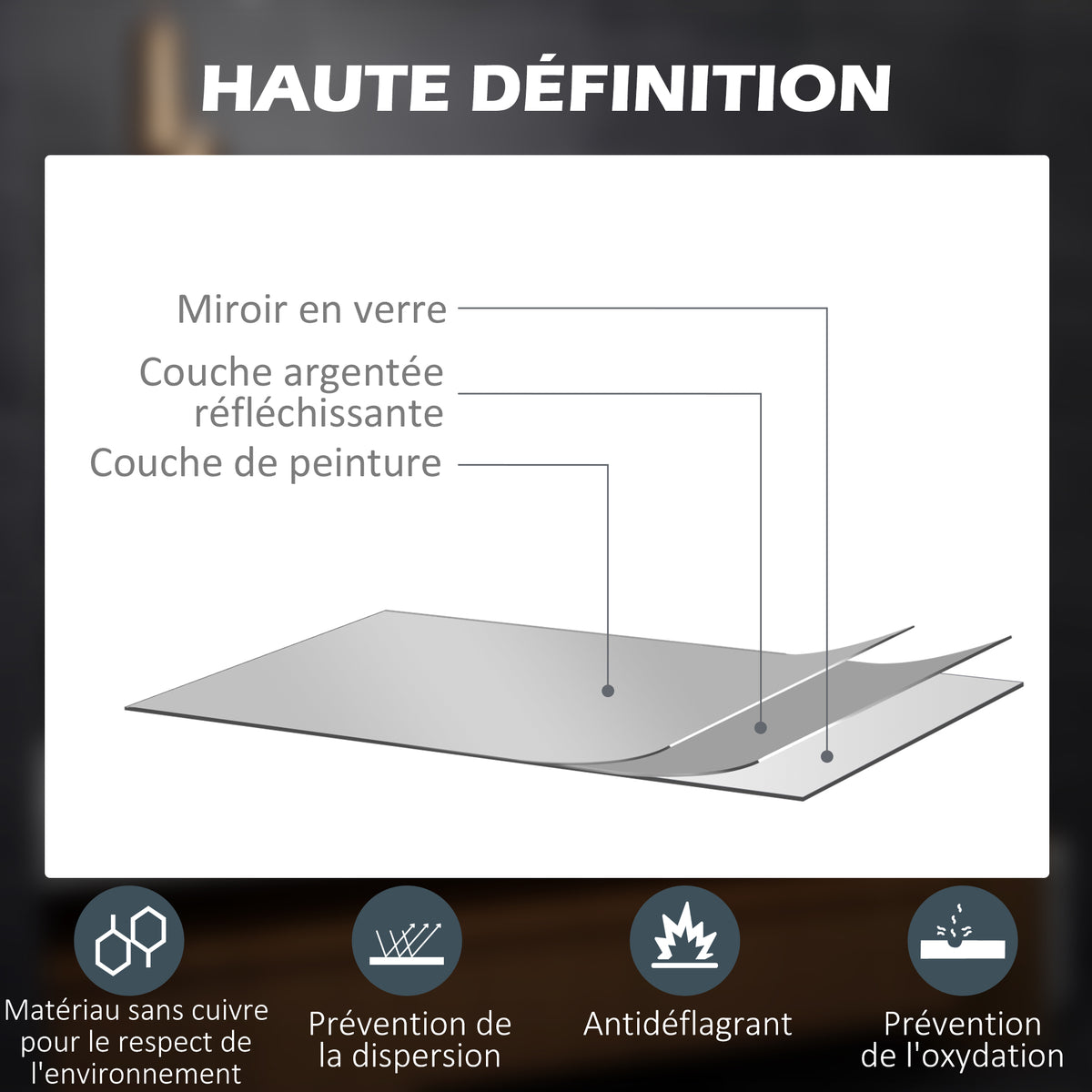 Miroir rectangulaire mural lumineux LED de salle de bain 80 x 60 cm luminosité réglable blanc transparent-7