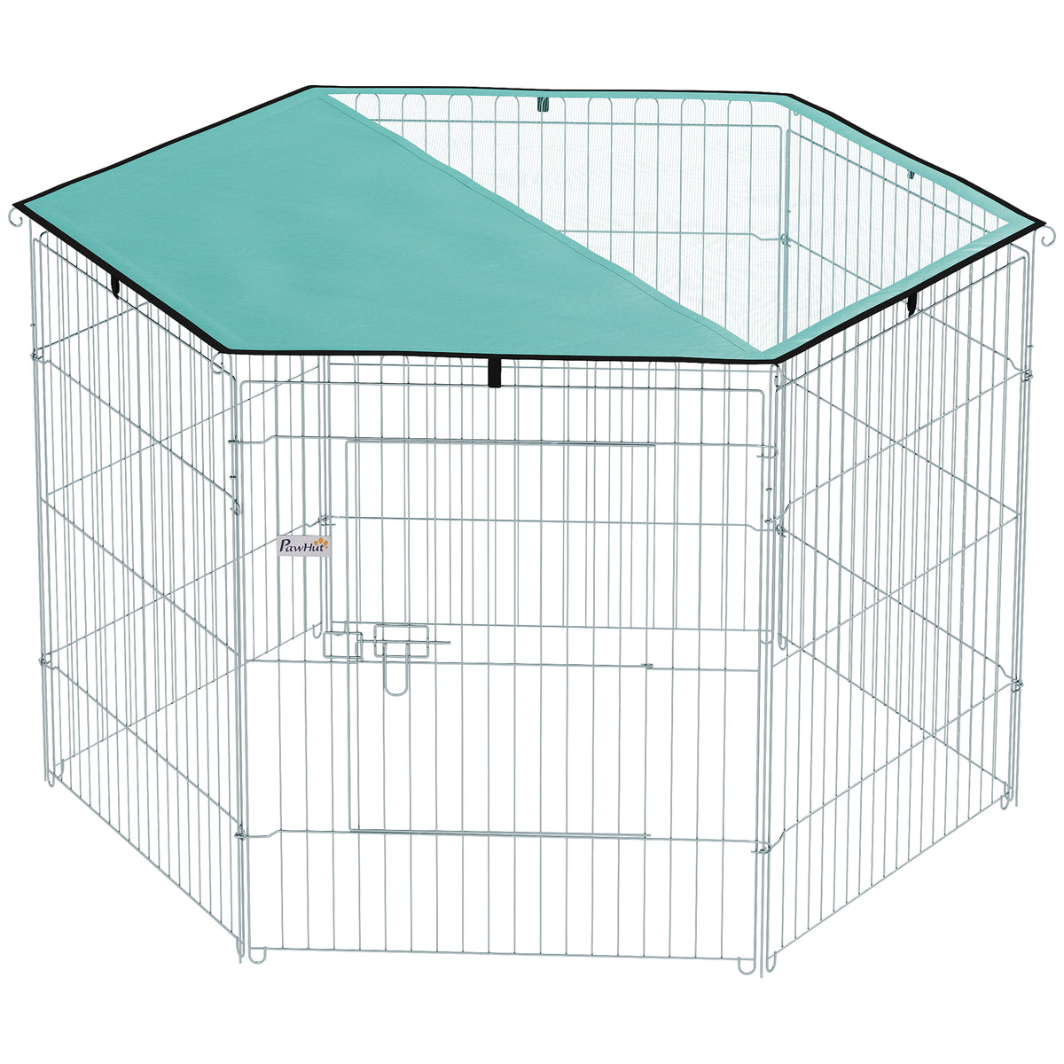 Parc pour chien, enclos chien 6 panneaux avec toit, modulable et pliable, enclos portable 76H cm avec porte argent vert-0