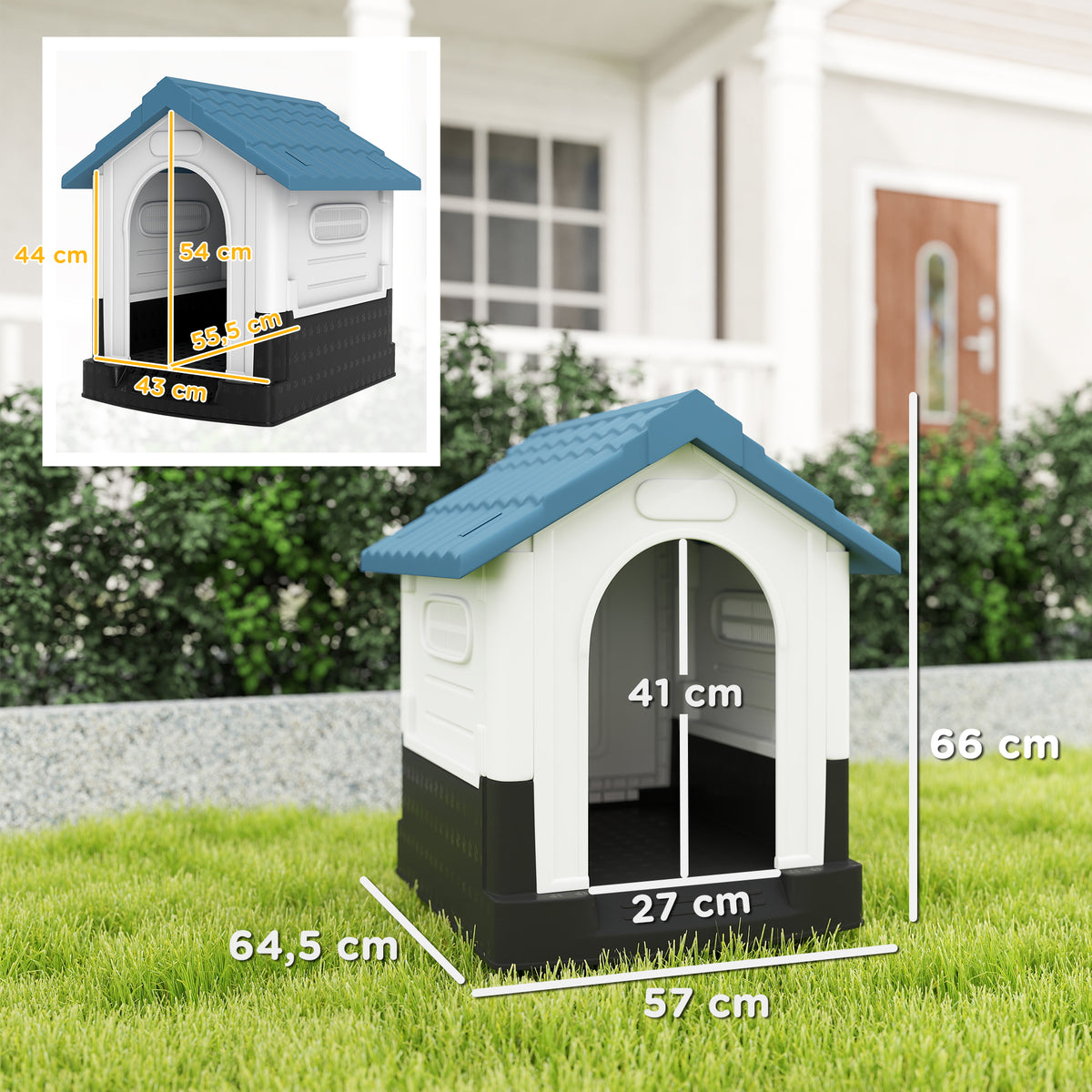 Niche pour chien chenil à l'extérieur pour chiens de petite et moyenne taille 64,5 x 57 x 66 cm blanc et bleu-2
