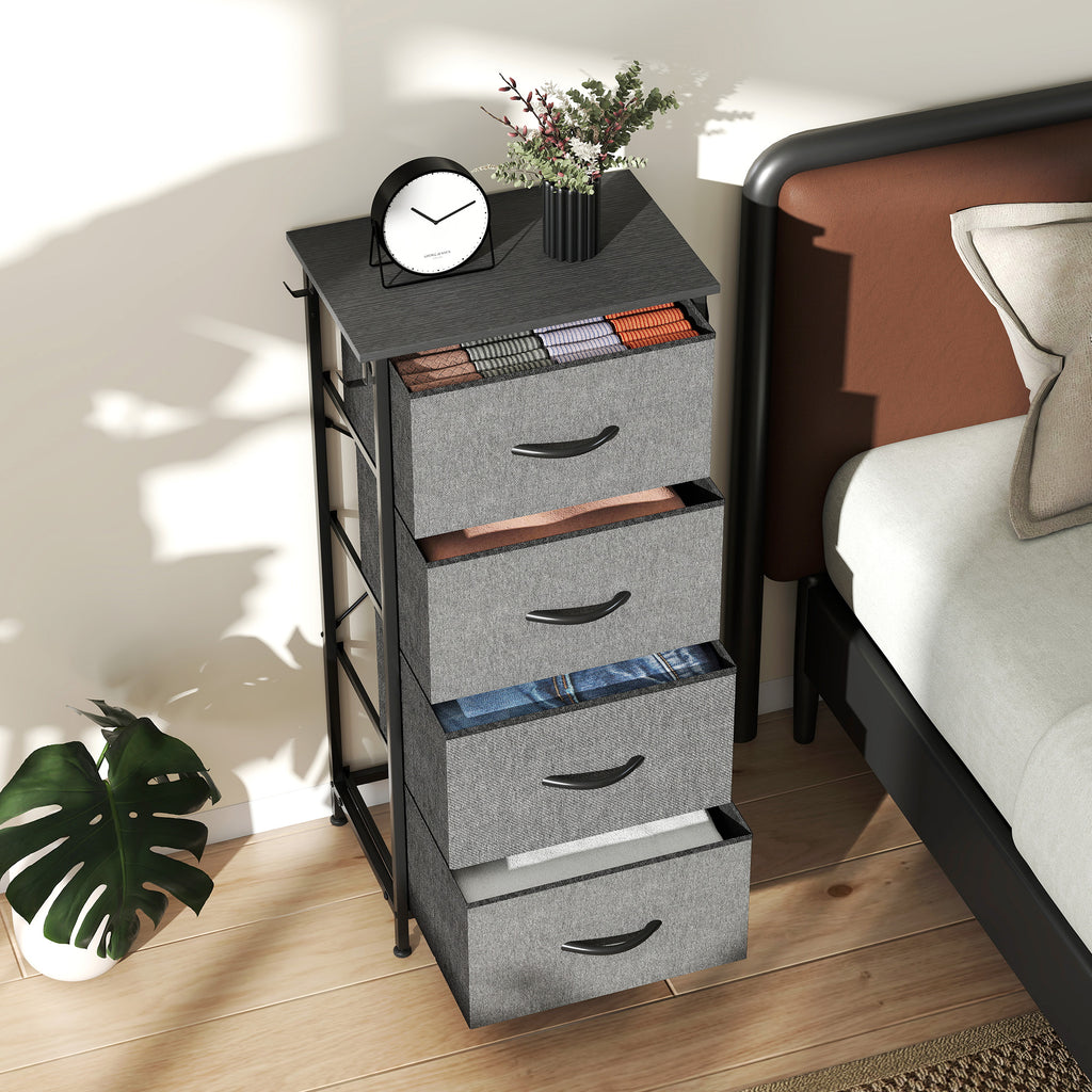 Commode 4 tiroirs en tissu, meuble de rangement avec 4 poches, 2 crochets, structure en acier, 45 x 30 x 94,5 cm, gris-7