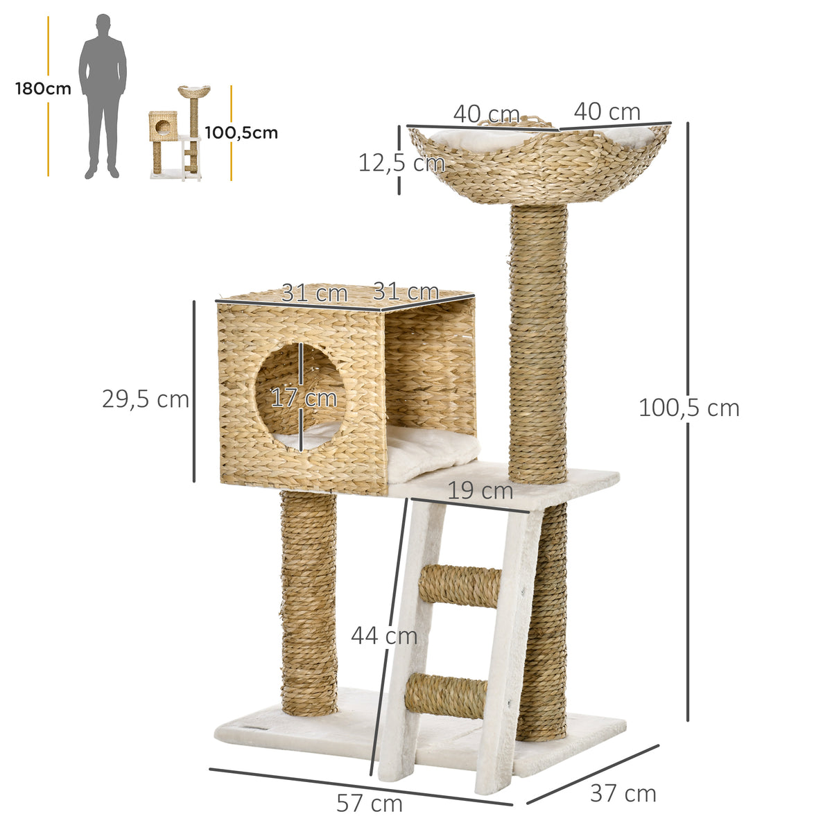 Arbre à chat arbre à grimper griffoir pour chat hauteur 100,5 cm avec coussins et échelle centre d'activités poteaux en quenouille-2