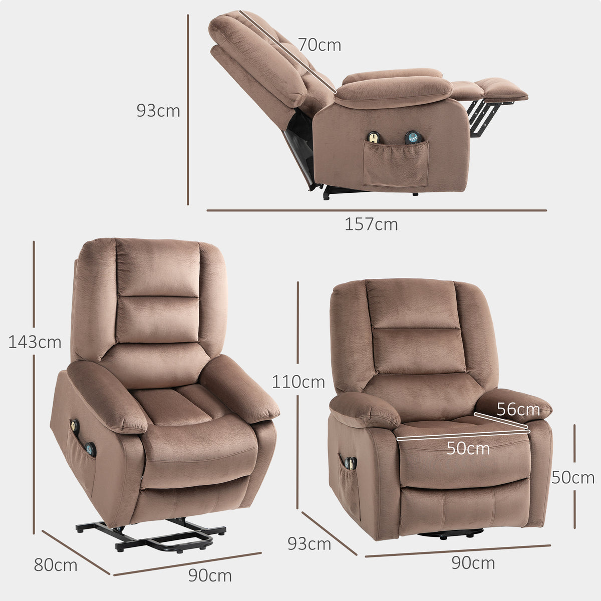 Fauteuil releveur électrique fauteuil relaxant dossier inclinable avec repose-pied télécommandes 90 x 93 x 110 cm marron-2