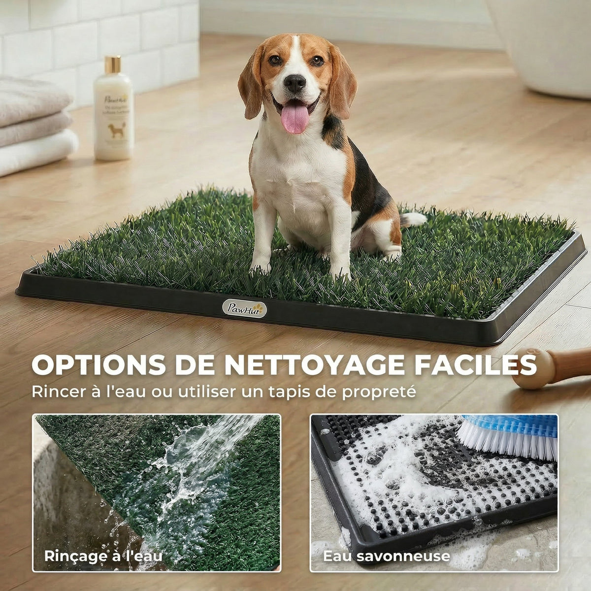 Toilette pour Chien Bac à Litière avec Tapis en Gazon Artificiel et Grille de Drainage PP Lavable 76x50 cm Noir-5