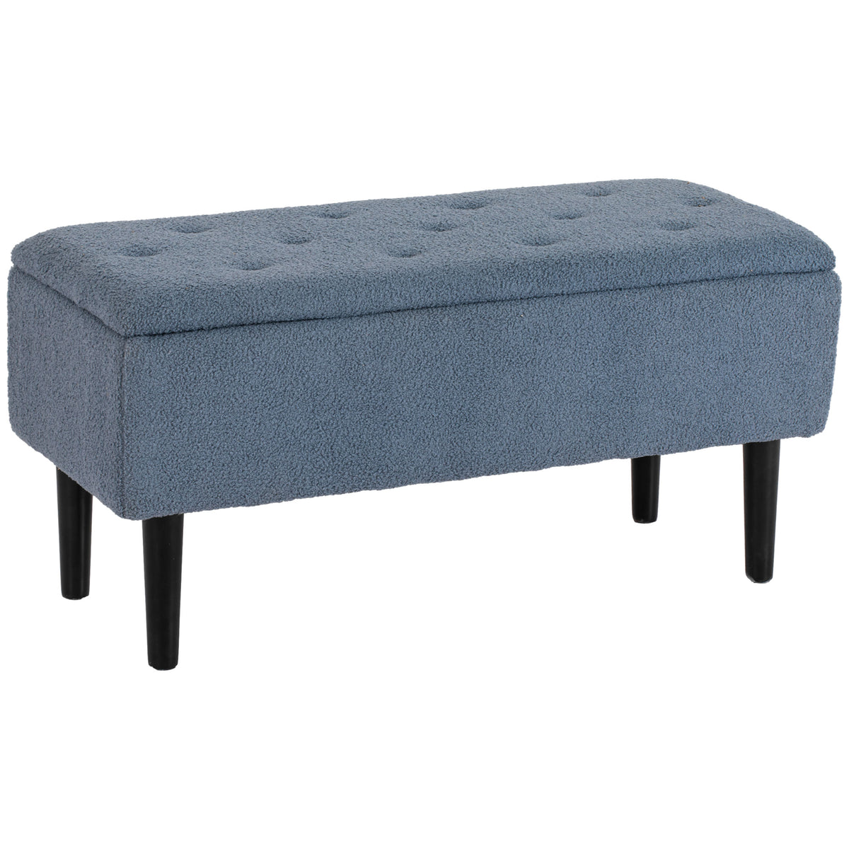 Banc de rangement coffre de rangement revêtement bouclette, pieds en bois de caoutchouc 95 x 38 x 45 cm bleu-0