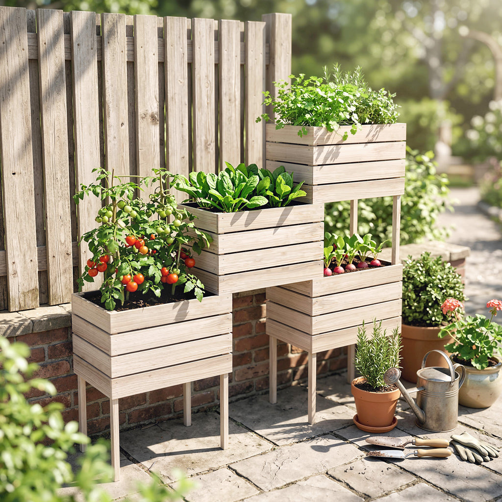 Jardinières sur Pieds carrés potagers - Lot de 4 jardinières sur Pied modulables - 50L x 30l x 60H cm-9